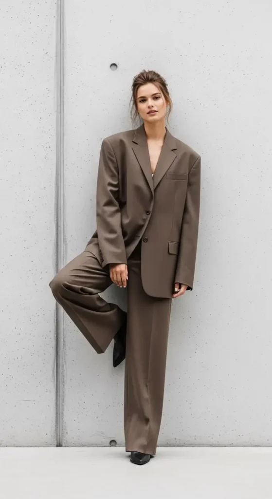 oversized blazer & wide leg trousers set minimalist neutral power suit 2026